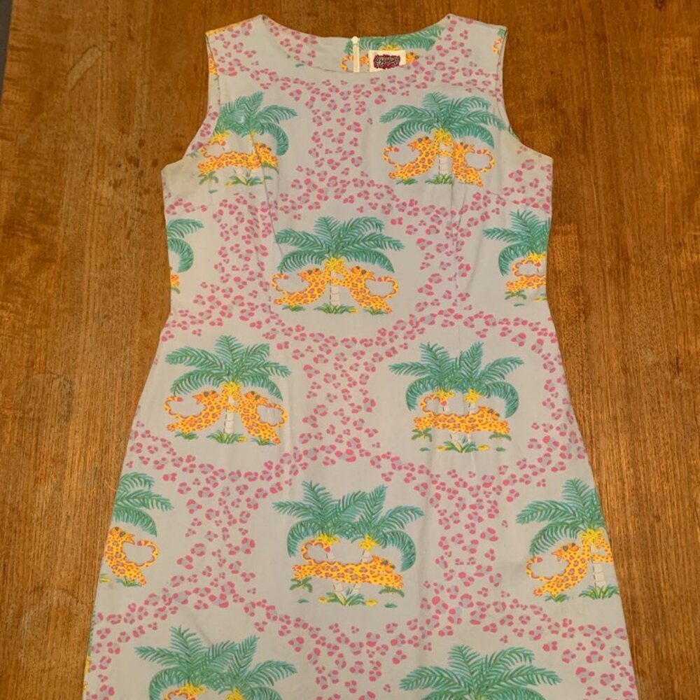 Leggiadro Vintage Size 10 Light Blue Tropical Leopard Print Shift Dress